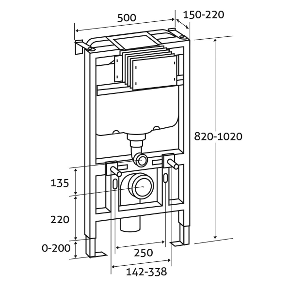 820 Concealed Cistern & Mounting Frame inc Brushed Nickel Flush Plate N24