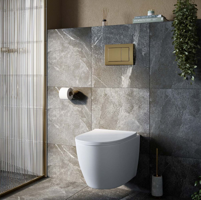 1200 Wall Hung Pan Concealed Cistern Frame Inc Brushed Gold Flush Plate