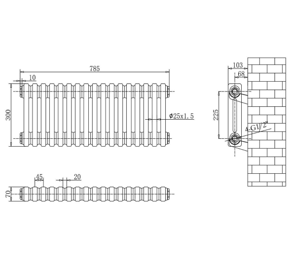 Nevada White Double Horizontal Column Radiator - 300mm