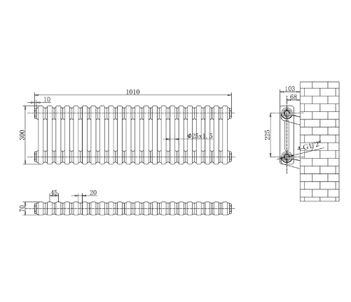 Nevada White Double Horizontal Column Radiator - 300mm