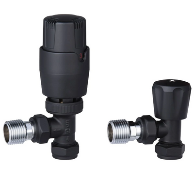 Thermostatic Black Angled Pair of Radiator Valves