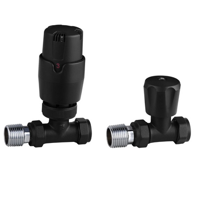 Thermostatic Black Straight Pair of Radiator Valves