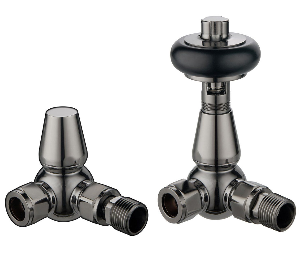 Wooden Head Corner Pair of Radiator Valves - Black Nickel N24