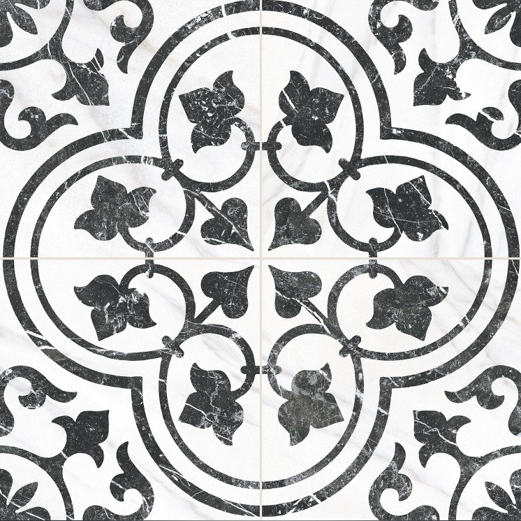 Blair Black Ornate Matt Porcelain Tile 452x452mm- N24SS