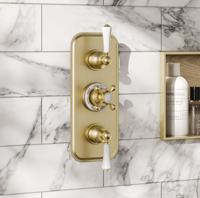 William Traditional Triple Concealed Thermostatic Shower Valve With Triple Outlet- Brushed Gold N24