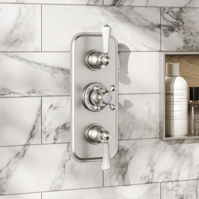 William Traditional Triple Concealed Thermostatic Shower Valve With Triple Outlet- Brushed Nickel N24