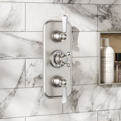 William Traditional Triple Concealed Thermostatic Shower Valve With Triple Outlet- Brushed Nickel N24