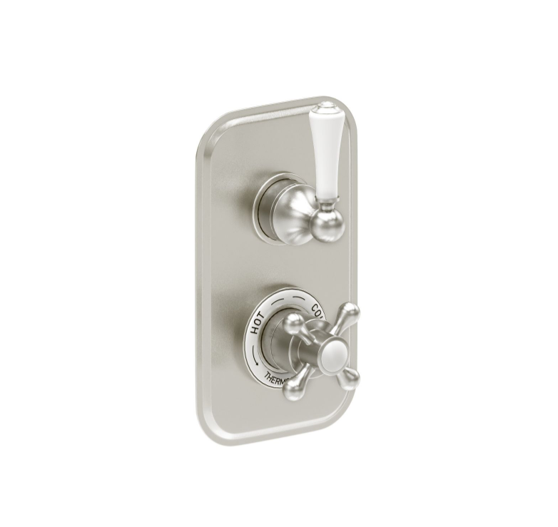 William Traditional Twin Concealed Thermostatic Shower Valve With Dual Outlet- Brushed Nickel N24