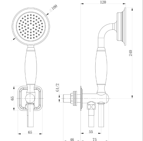 William Traditional Shower Handset & Holder with Built in Outlet - Brushed Gold N24