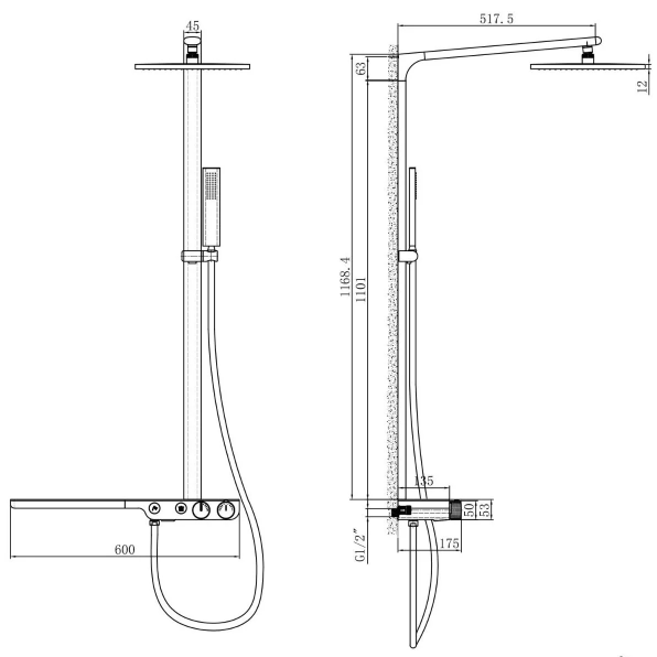 Bisbee Thermostatic Shower Pack - Dual Outlet - Gunmetal