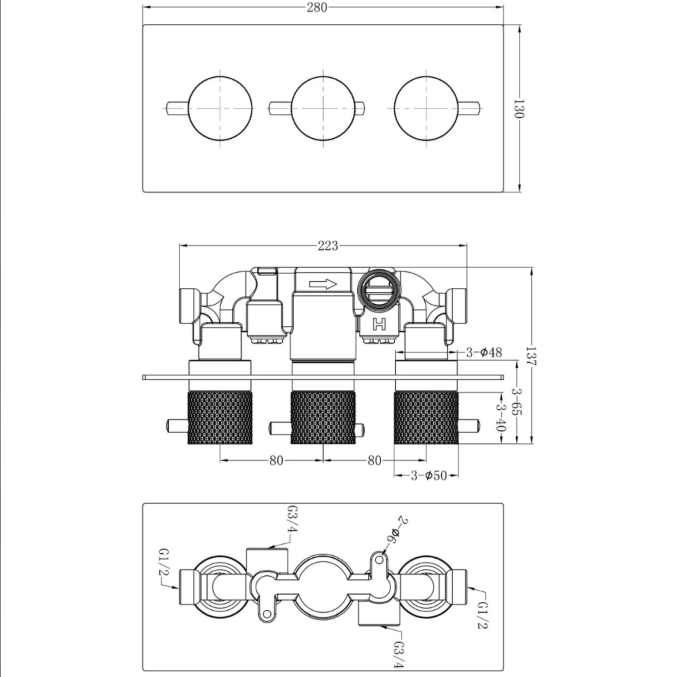 Chelsea Thermostatic Concealed Dual Outlet Shower Valve - Chrome