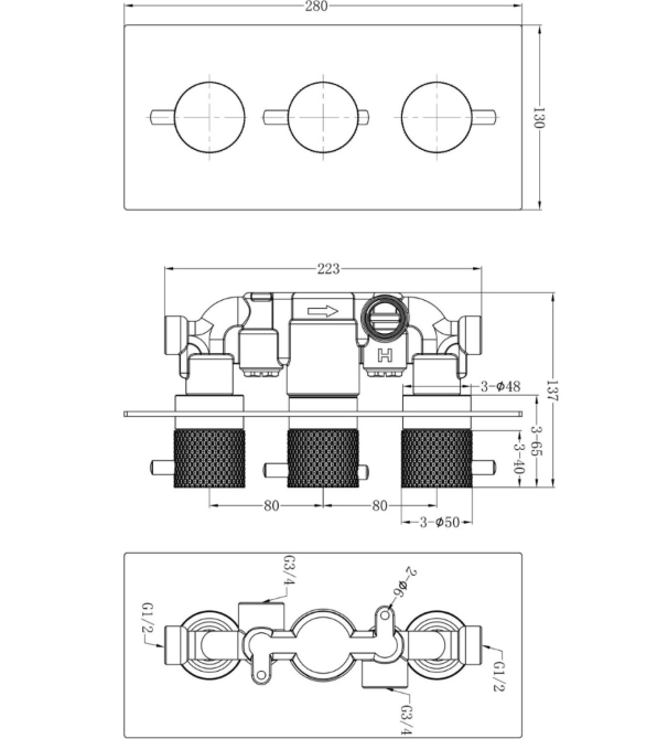 Chelsea Thermostatic Concealed Dual Outlet Shower Valve - Nickel