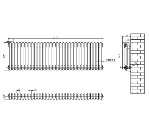 Nevada White Triple Horizontal Column Radiator - 400mm