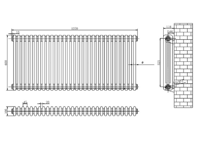 Nevada White Triple Horizontal Column Radiator - 600x1370mm