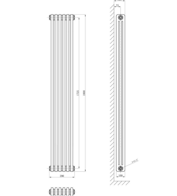 Nevada White Triple Vertical Column Radiator - 1800x290mm