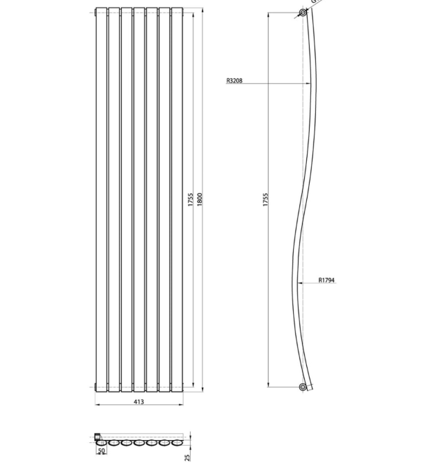 Nebraska 1785 x 413mm Vertical Wave Radiator – White