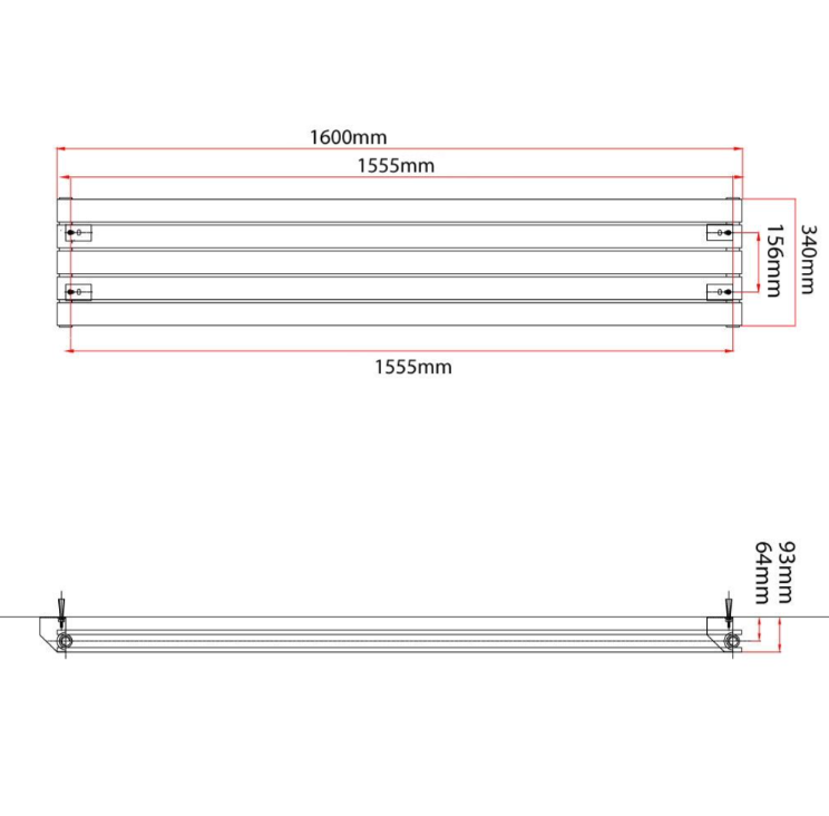 Michigan Grey Single Horizontal Flat Panel Radiator -340x1600mm