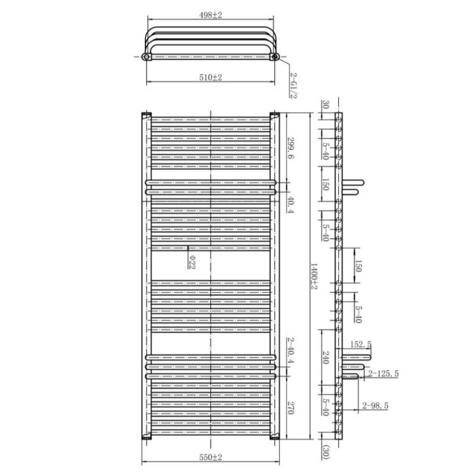 Kentucky 1400 x 550mm Heated Towel Rail with Hangers – White