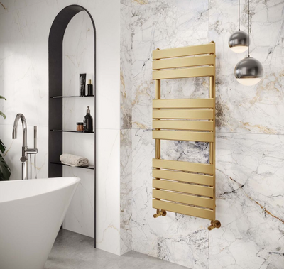 Liberty Brushed Gold Heated Towel Rail – 1200x500mm