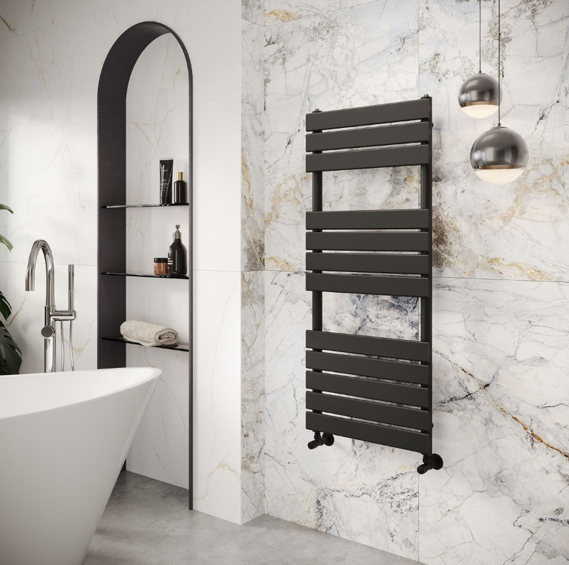 Liberty Matt Black Heated Towel Rail – 1200x500mm