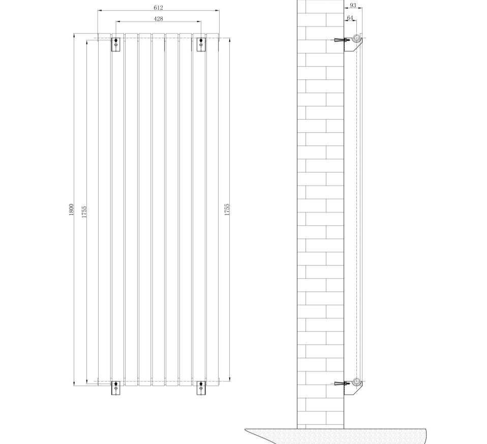 Michigan White Single Vertical Flat Panel Radiator - 1800x610mm