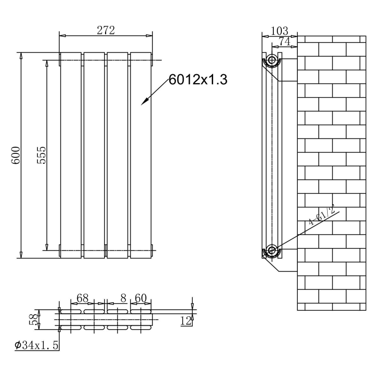 Michigan Grey Double Horizontal Flat Panel Radiator - 600 x 272mm