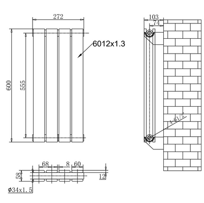 Michigan Black Double Horizontal Flat Panel Radiator - 600 x 272mm