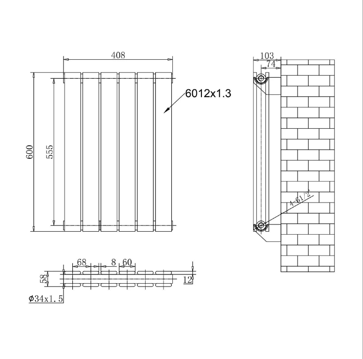 Michigan White Double Horizontal Flat Panel Radiator - 600 x 408mm