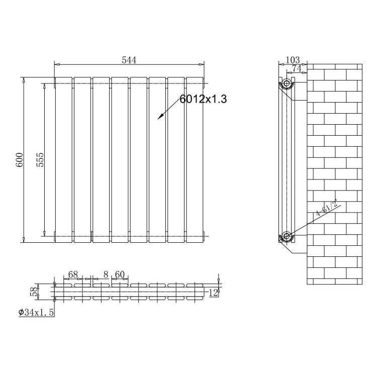 Michigan White Double Horizontal Flat Panel Radiator - 600 x 544mm