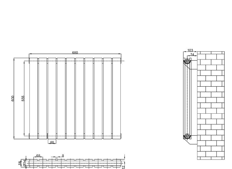 Michigan Black Double Horizontal Flat Panel Radiator - 600 x 680mm