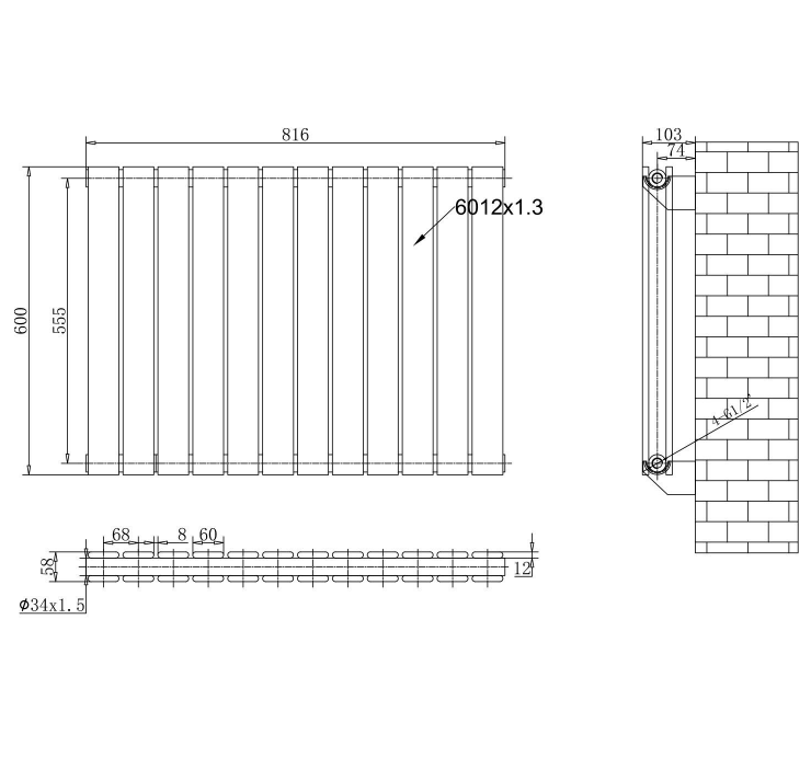 Michigan White Double Horizontal Flat Panel Radiator - 600 x 816mm