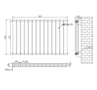 Michigan White Double Horizontal Flat Panel Radiator - 600 x 952mm