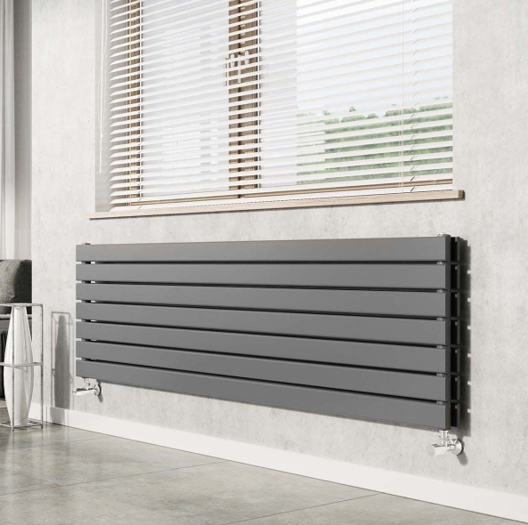 Michigan Grey Double Horizontal Flat Panel Radiator - 612x1200mm