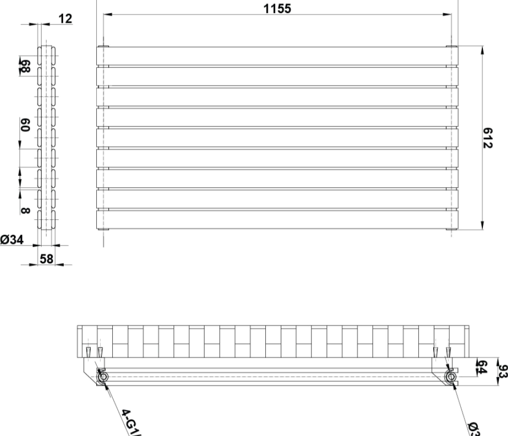 Michigan Grey Double Horizontal Flat Panel Radiator - 612x1200mm