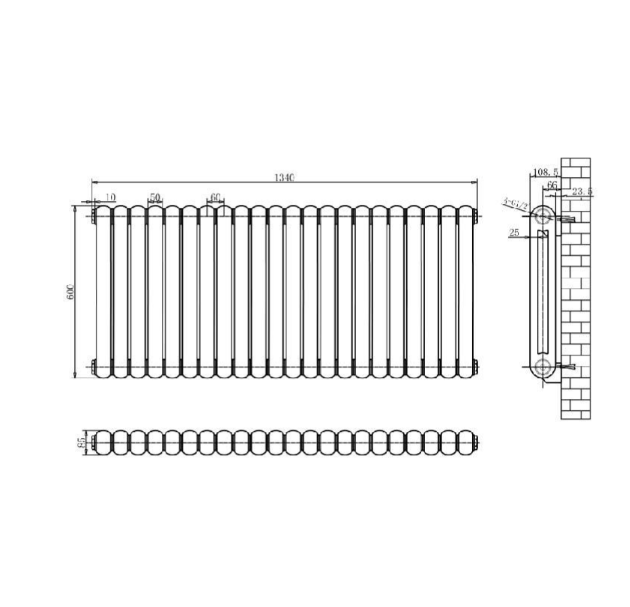 Wyoming White Horizontal Column Radiator - 600x1340mm