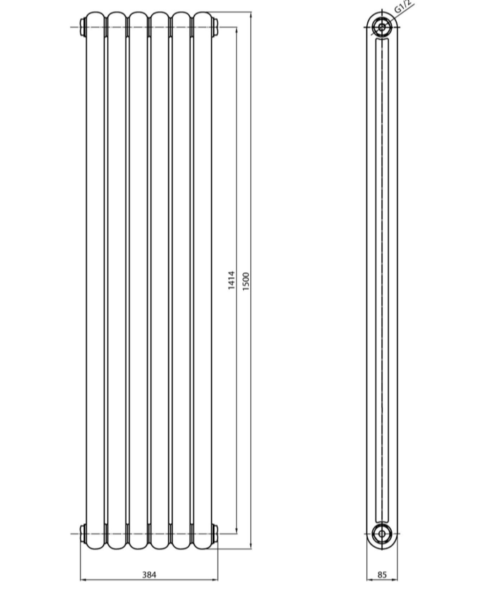 Wyoming White Vertical Column Radiator - 1500x380mm