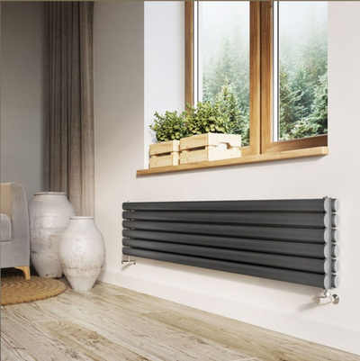 Minnesota Grey Double Horizontal Radiator - 350x1500mm