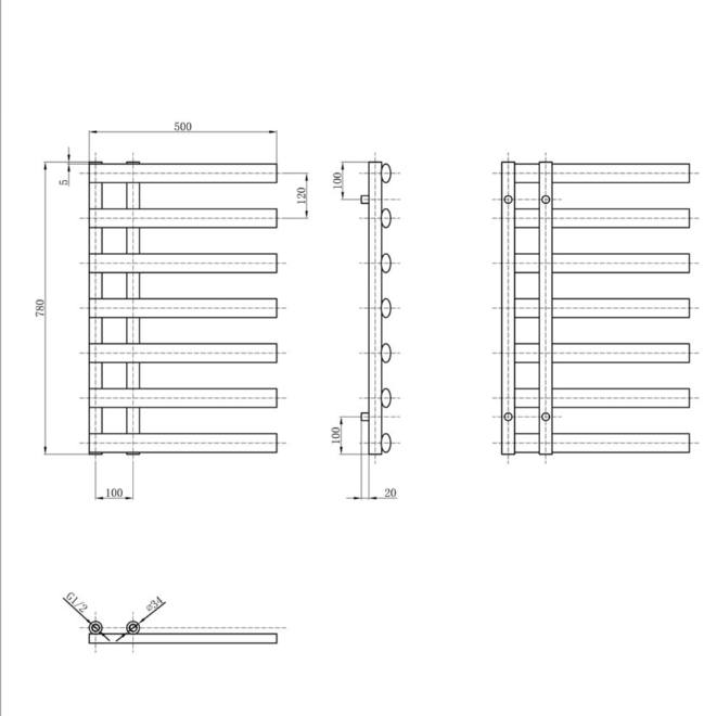 Massachusetts 780 x 500mm Vertical Radiator - White