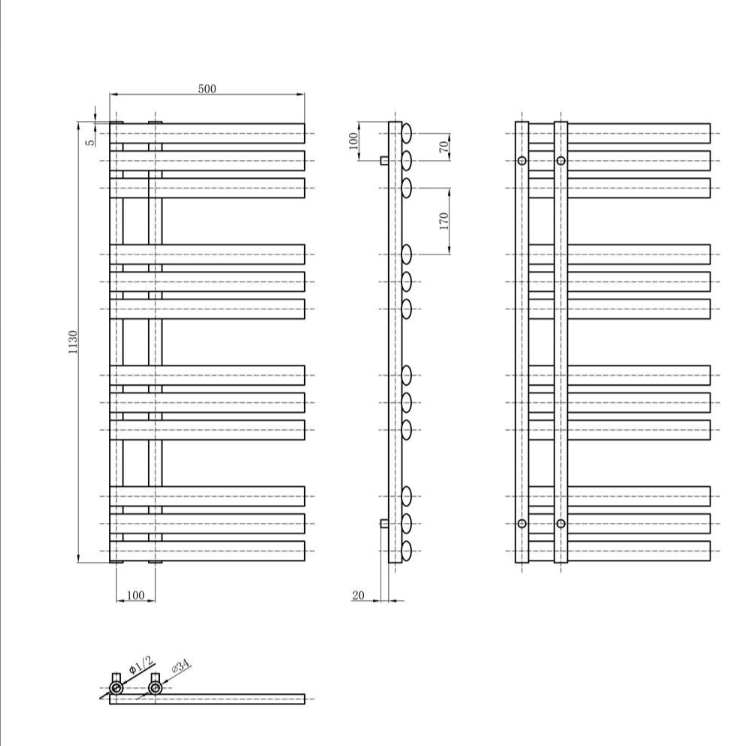 Louisiana White Designer Heated Towel Rail - 1130x500mm