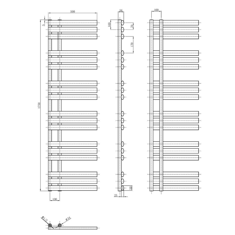 Louisiana White Designer Heated Towel Rail - 1750x500mm