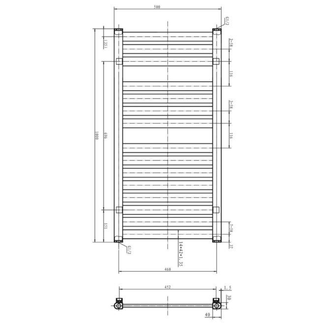 Pennsylvania 1000 x 500mm Heated Towel Rail – Brown Metallic