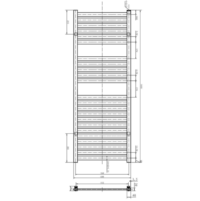 Pennsylvania 1600 x 600mm Heated Towel Rail – Chrome