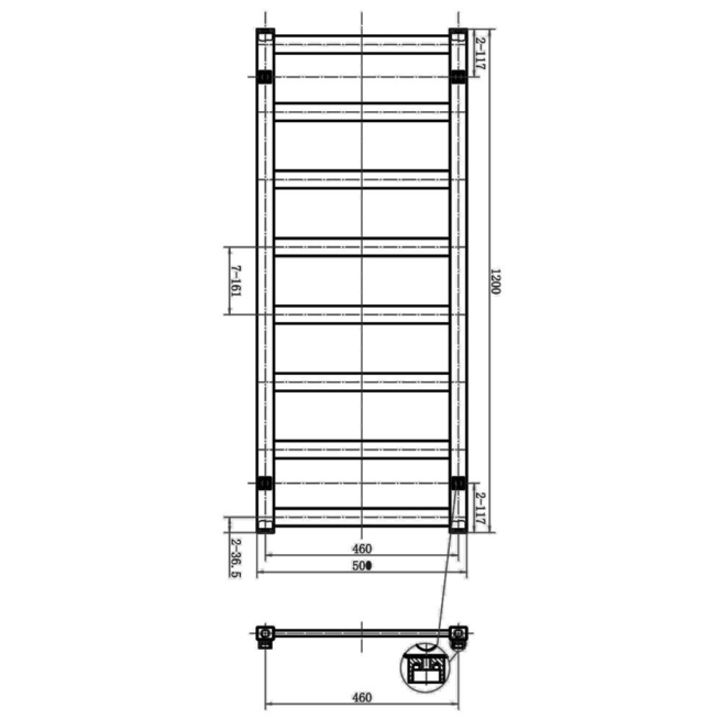 Wisconsin 1200 x 500mm Designer Towel Radiator - Chrome