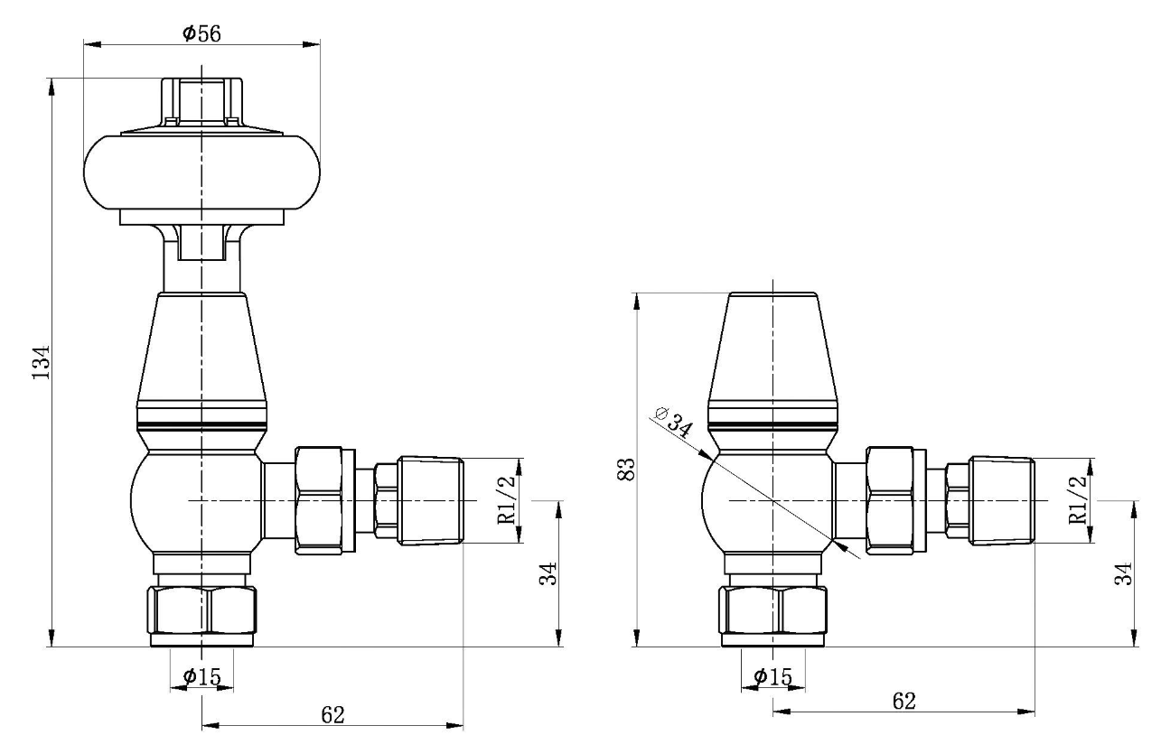 Wooden Head Angled Pair of Radiator Valves - Black Nickel N24