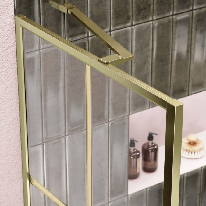 Hopper Brushed Gold Shower Screen Angled Support Bar - 480mm