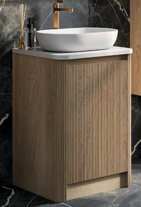 Jack 1000mm Ribbed Floorstanding Vanity Unit with Doors in Natural Oak with White Worktop N24