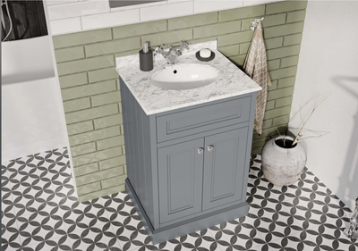 Louise 600mm Vanity Unit in Light Grey with Marble Top and Ceramic Basin