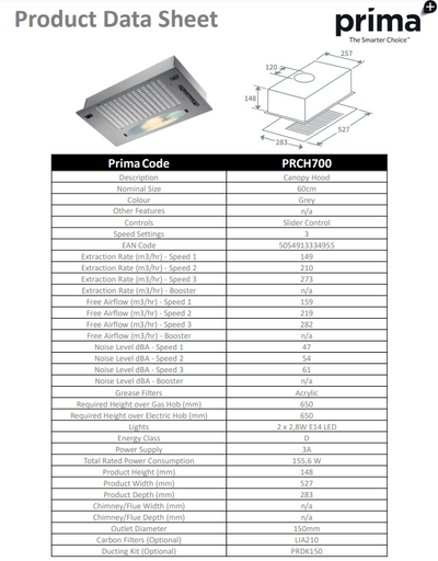 Prima 53CM GREY CANOPY HOOD PRCH700