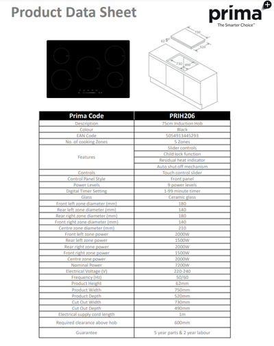 Prima 75CM INDUCTION HOB PRIH206