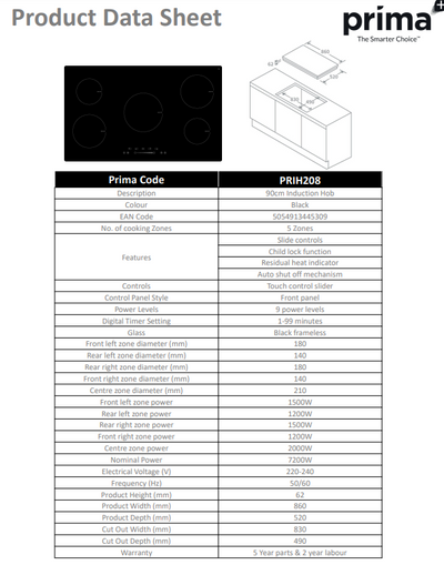 Prima 90CM INDUCTION HOB PRIH208